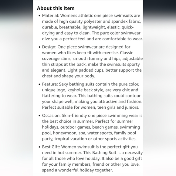 NWT One Piece Athletic Swimsuit/Bathing Suit for Women and Teens/Juniors - Picture 8 of 10